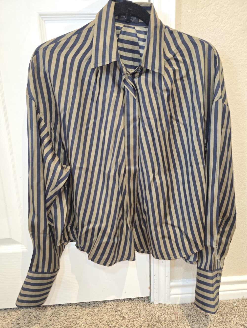 Rag & Bone Women's Martha Button Down Blouse Armystrp Small
